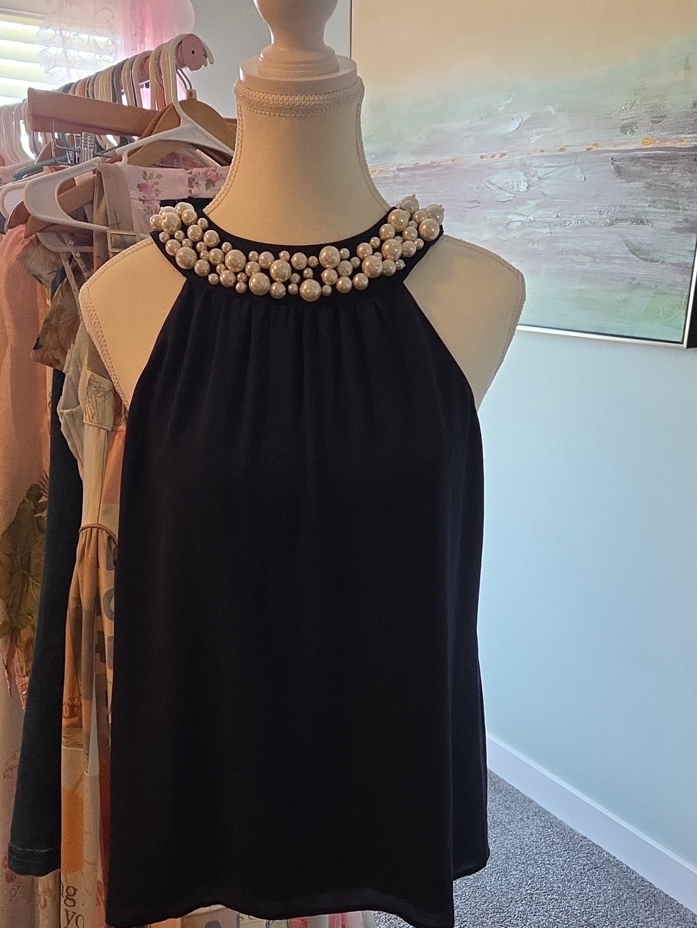 Lilly Pulitzer Navy Pearl-Embellished Tank Top